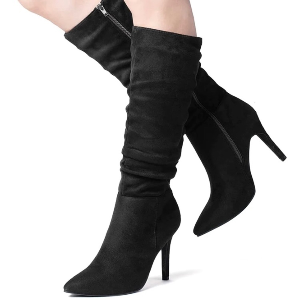 DSW stiletto suede heeled black boots 😍✨